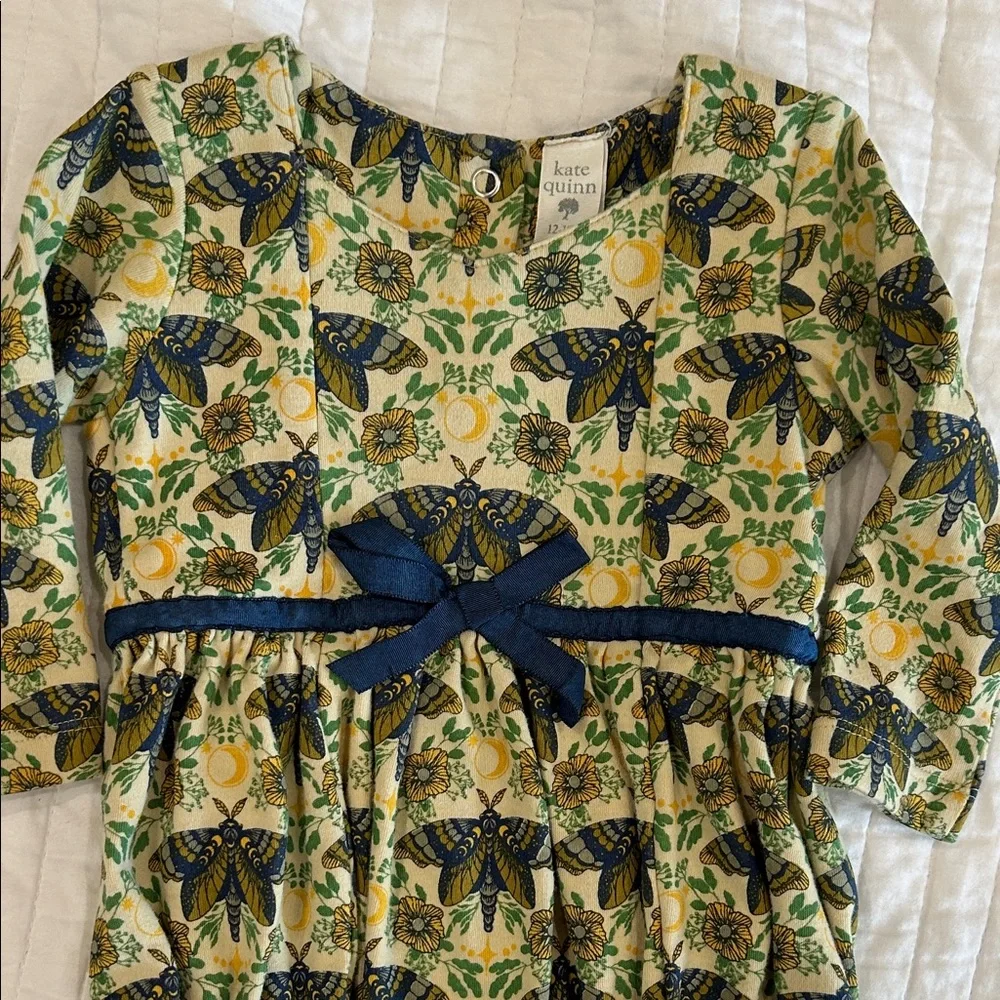 Kate Quinn Insect Print Baby Bubble Romper with Navy Bow - Picture 2 of 5